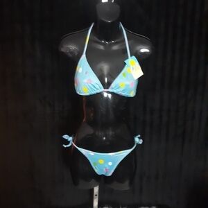 String bikini swimsuit. Triangle top and side tied bottoms